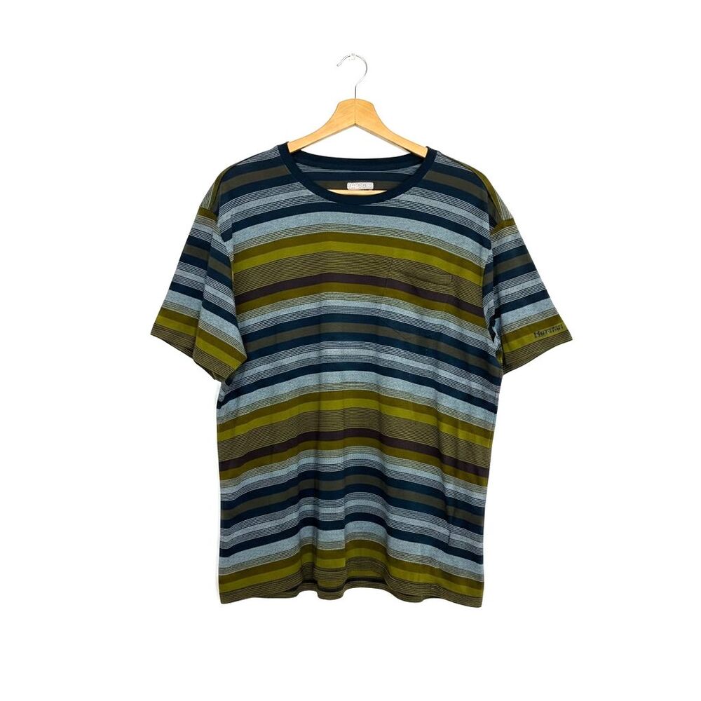 Marmot Pocket Tee T Shirt Top Men Stripe Blue Brown Green XXL